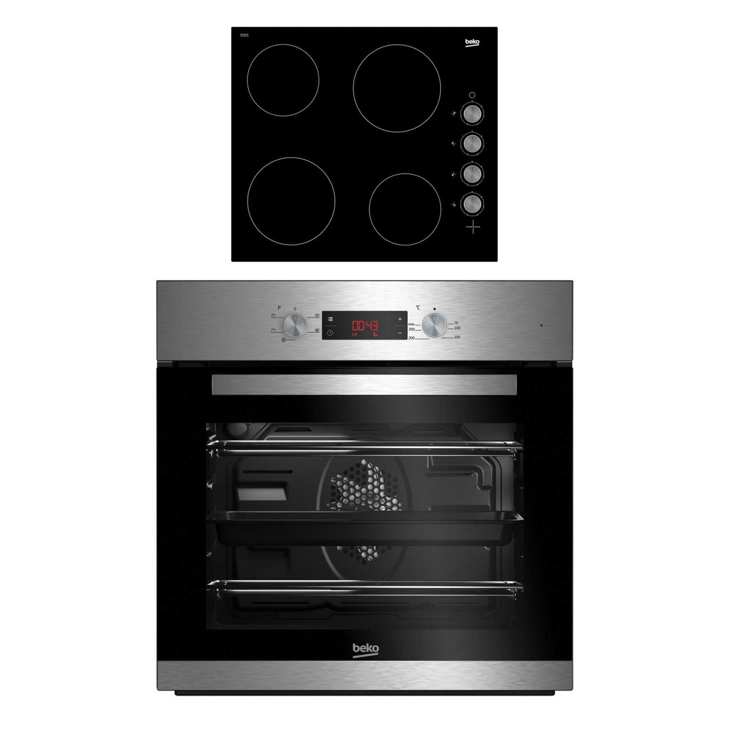 Beko CIF81X and CIHV21B Built In Single Oven and Ceramic Hob Package full image