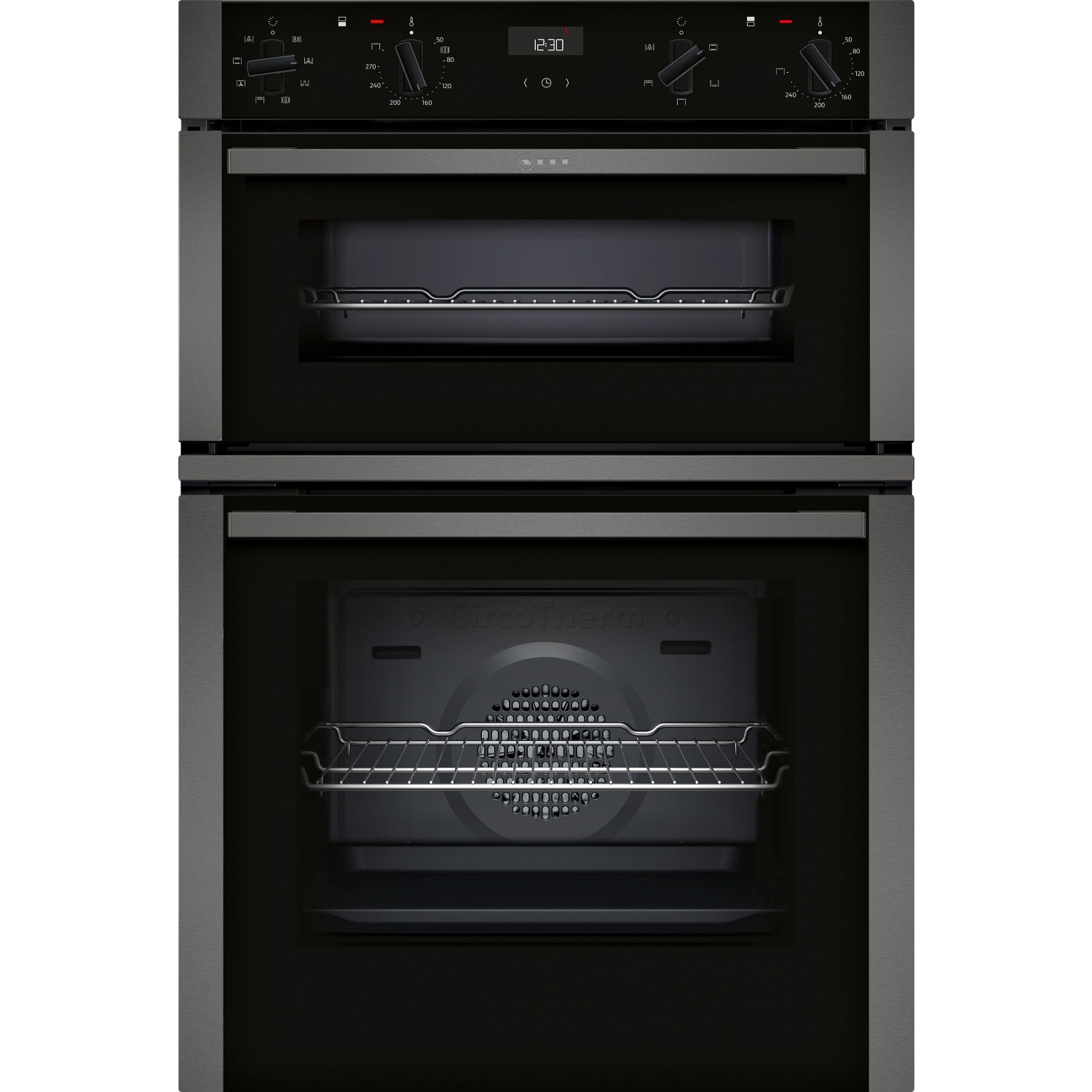 NEFF U1ACE2HG0B 59.4cm Built In Electric Double Oven - Black with Graphite Trim - 0