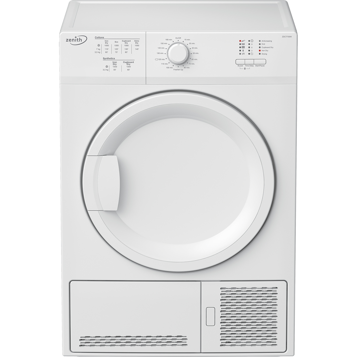 Zenith ZDCT700W 7kg Condenser Tumble Dryer - White - 0