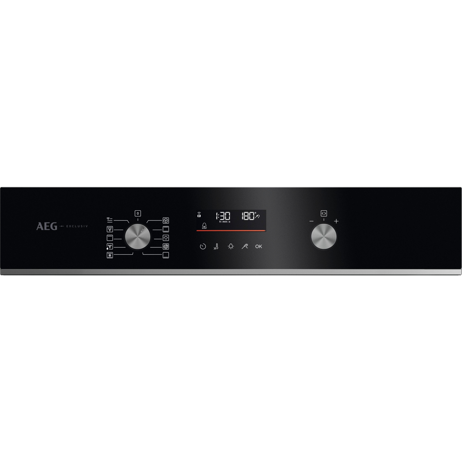 AEG GA5CB50FAB 59.5cm Built In Electric Single Oven - Gloss Black with Steel Trim full image