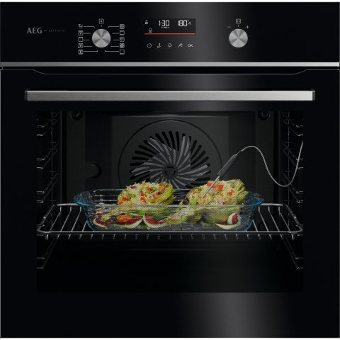 AEG GA5PB50FAB 59.5cm Built In Electric Single Oven - Gloss Black with Steel Trim