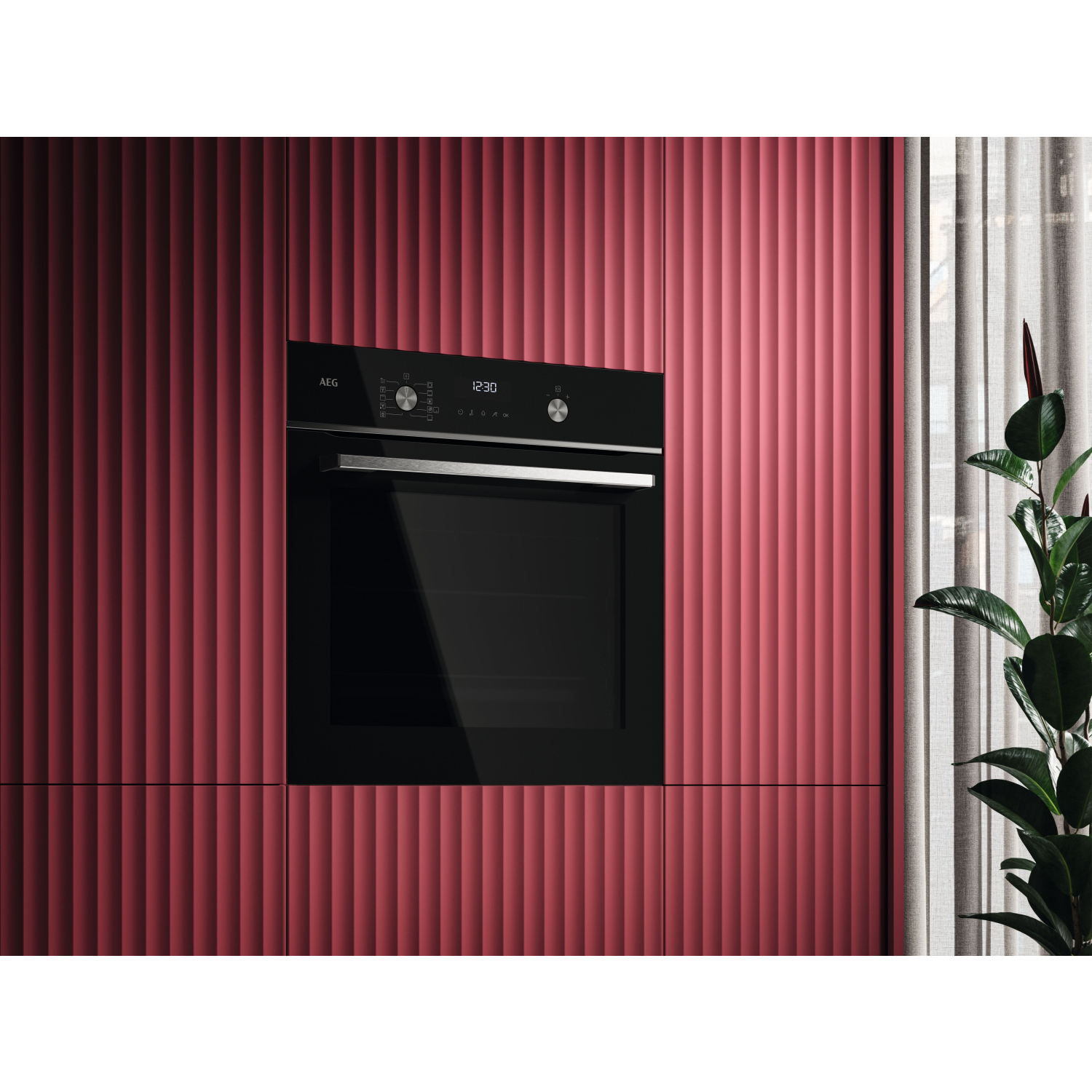AEG GR6PB52FSB 59.6cm Built In Electric Single Oven - Gloss Black with Steel Trim full image