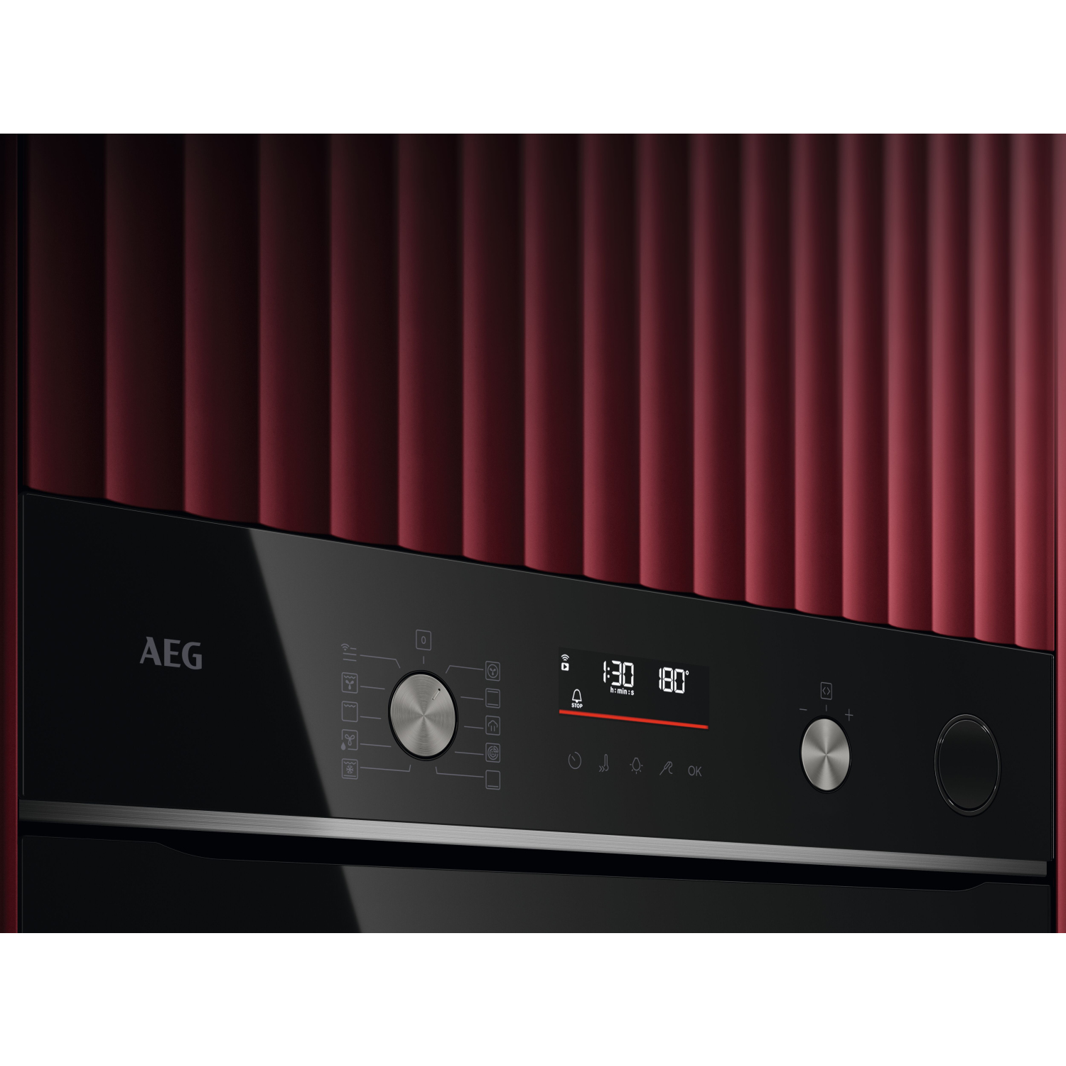 AEG GR6PB52FSB 59.6cm Built In Electric Single Oven - Gloss Black with Steel Trim full image