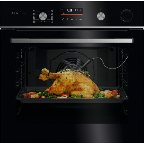 AEG GR6PB52FSB 59.6cm Built In Electric Single Oven - Gloss Black with Steel Trim