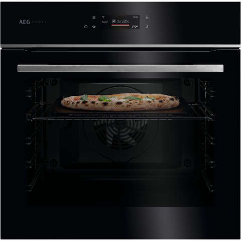 AEG GX7PB63FSB 59.6cm Built In Electric Single Oven with PizzaExpert - Gloss Black with Steel Trim
