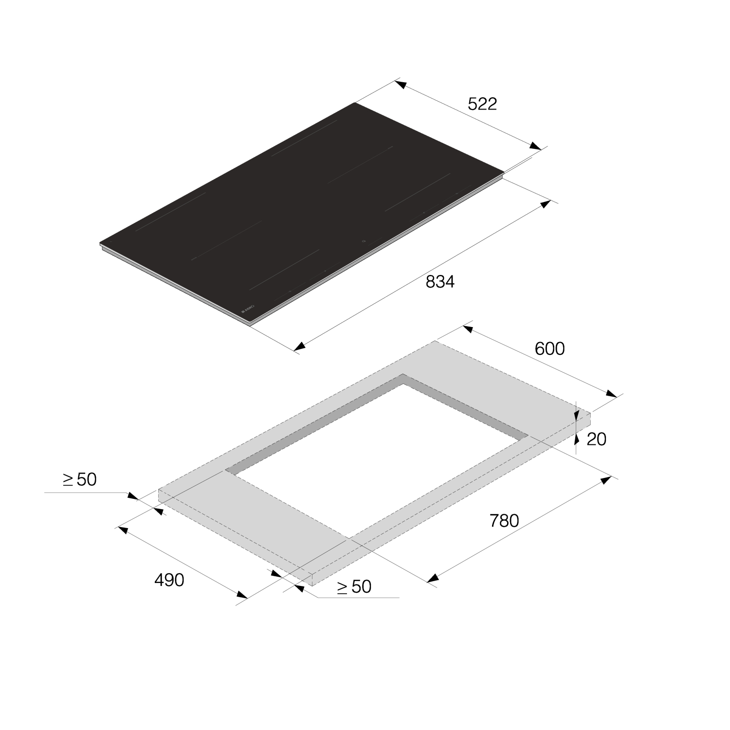 Asko HIHD854MM 90cm 4 Zone Hood-in hob, Celsius Induction - Black full image