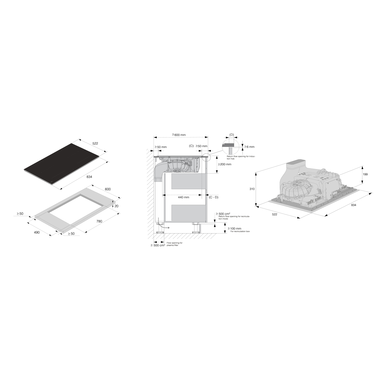 Asko HIHD854MM 90cm 4 Zone Hood-in hob, Celsius Induction - Black full image