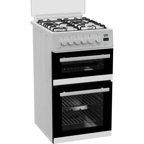 Beko EDG507W 50cm Twin Cavity Gas Cooker with Gas Hob & Glass Lid - White