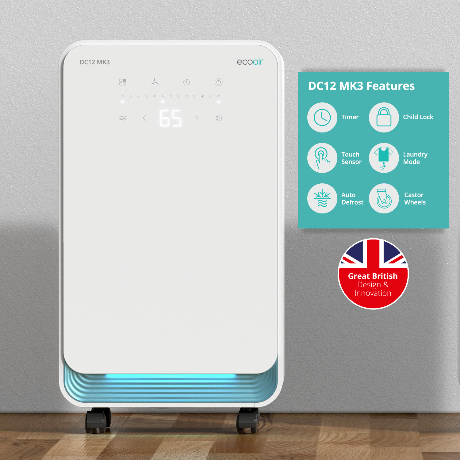 Ecoair DC12 MK3 Compressor Dehumidifier &ndash; 12 Litres per Day - White full image