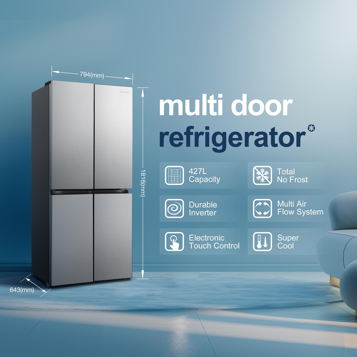 Fridgemaster MQ79395ES 79.4cm 65/35 Total No Frost American Fridge Freezer - Silver full image