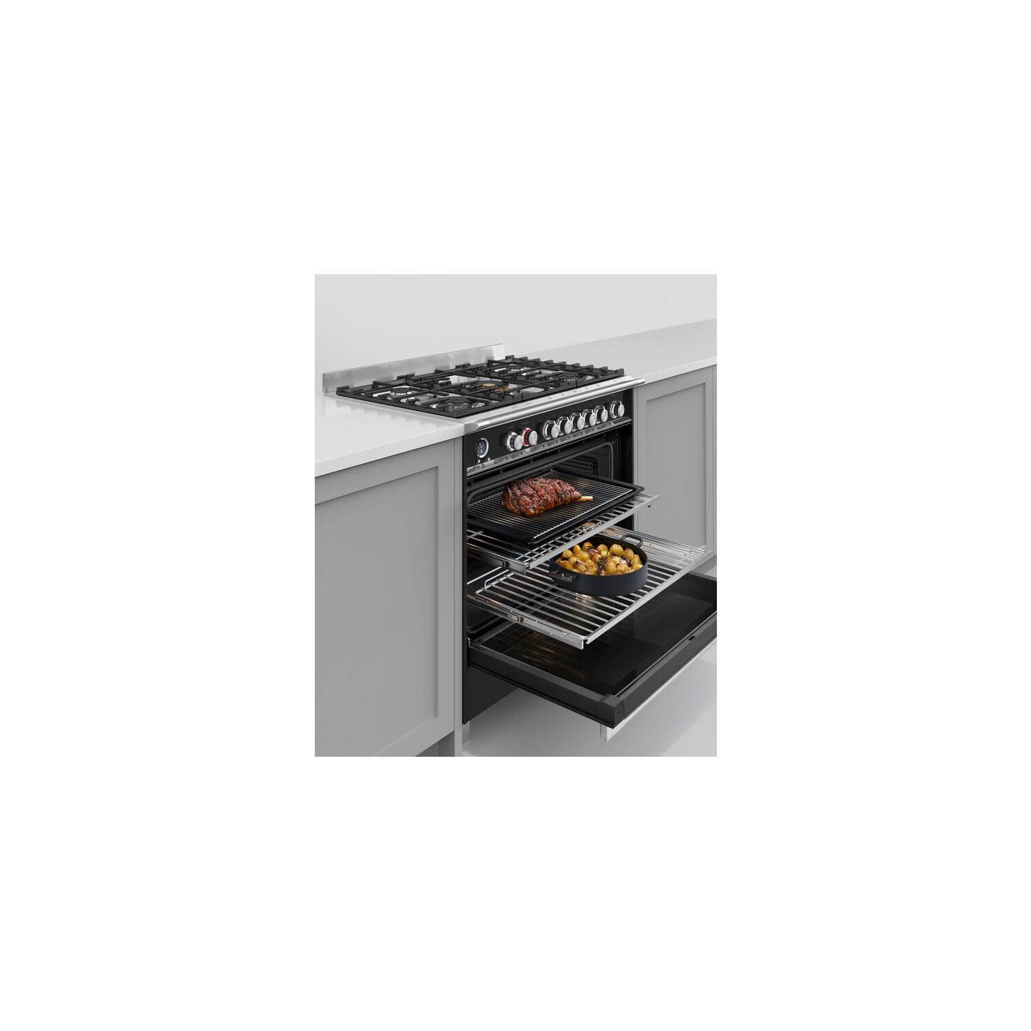 Fisher & Paykel OR90SCG6B1 90cm Dual Fuel Pyrolytic Cooker - Black full image