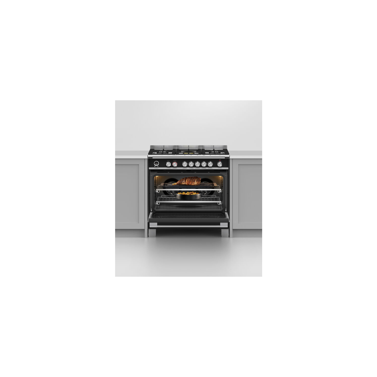 Fisher & Paykel OR90SCG6B1 90cm Dual Fuel Pyrolytic Cooker - Black full image