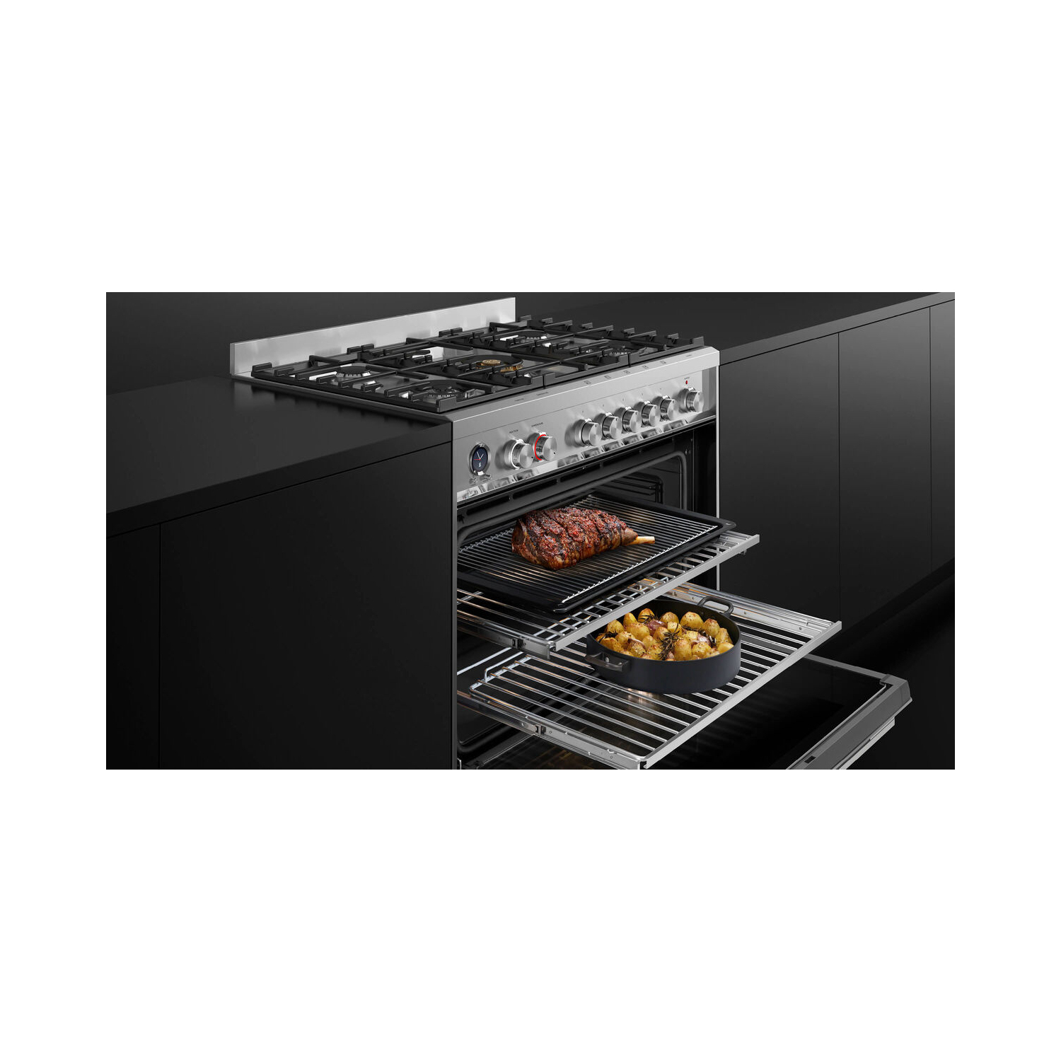 Fisher & Paykel OR90SDG6X1 90cm Dual Fuel Range Cooker with Gas Hob and Pyrolytic Cleaning - Stainless Steel full image