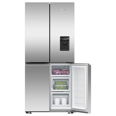 Fisher & Paykel RF500QNUX1 79cm Wifi Connected Plumbed Quad Door Frost Free Fridge Freezer - Stainless Steel