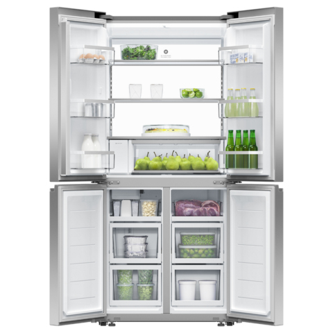 Fisher & Paykel RF500QNUX1 79cm Wifi Connected Plumbed Quad Door Frost Free Fridge Freezer - Stainless Steel