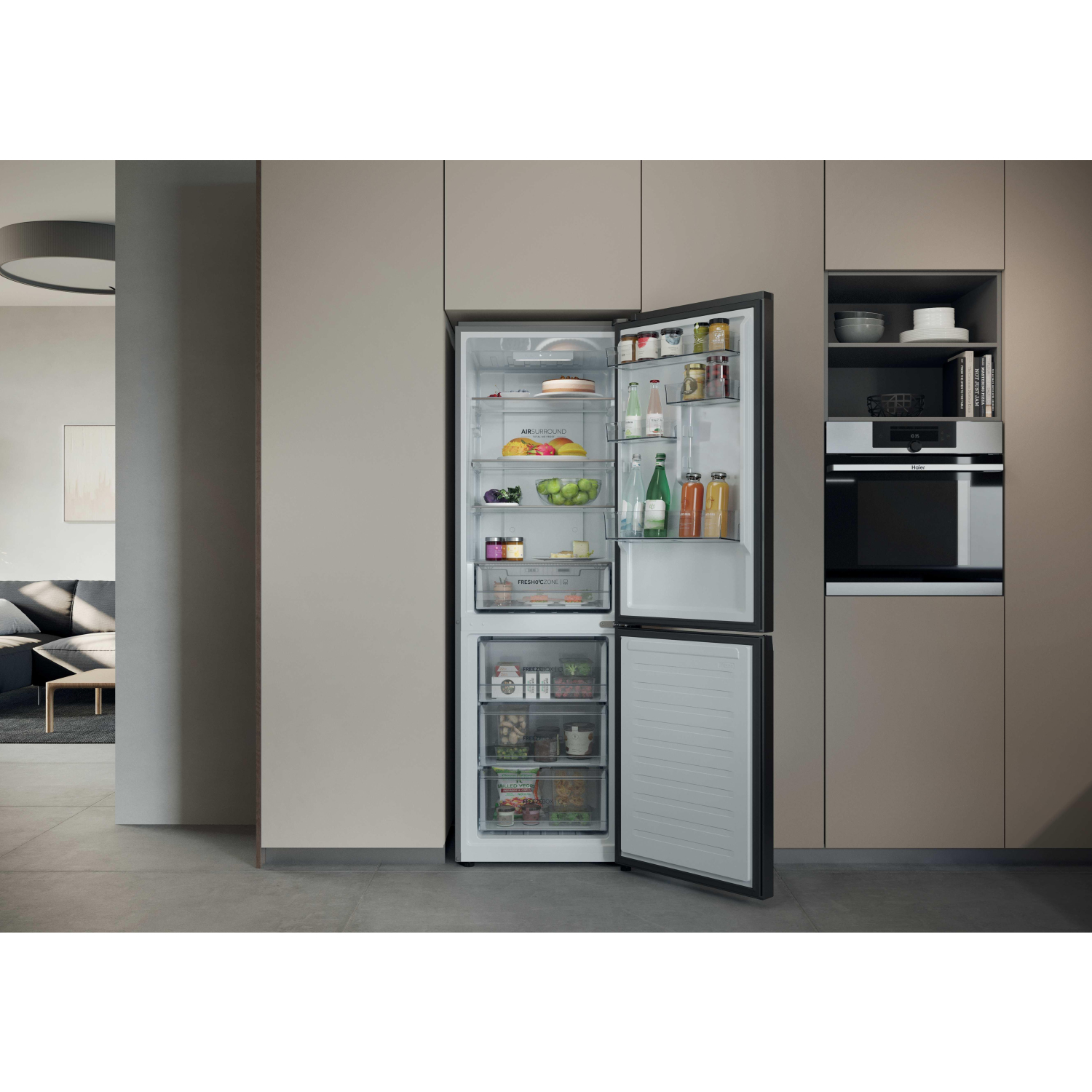 Haier 2D 60 Series 3 HDPR3618DNPK 355L Total No Frost Fridge Freezer - Stainless Steel full image