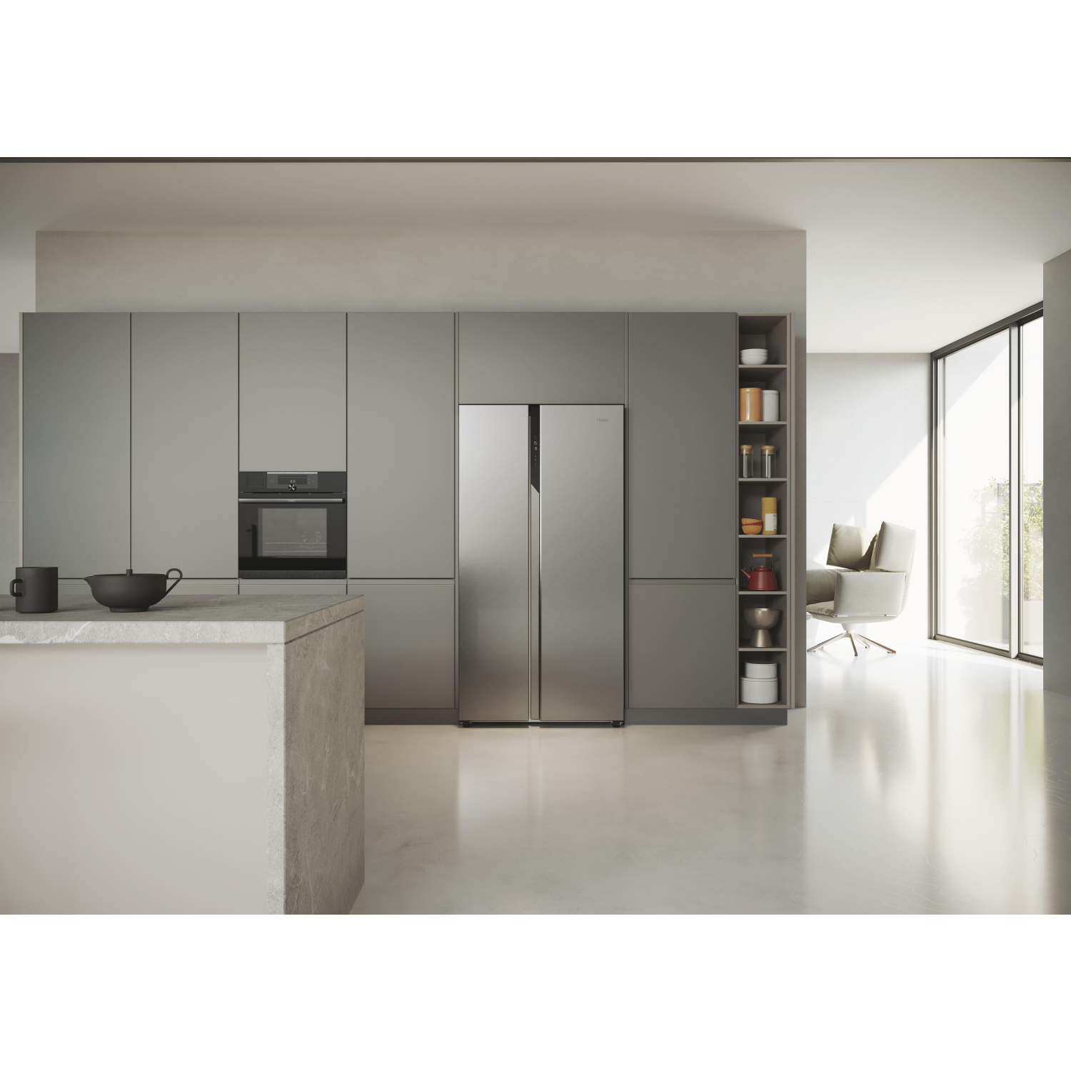 Haier HSR5918DNMP 90.5cm Total No Frost Fridge Freezer - Pt. Inox full image
