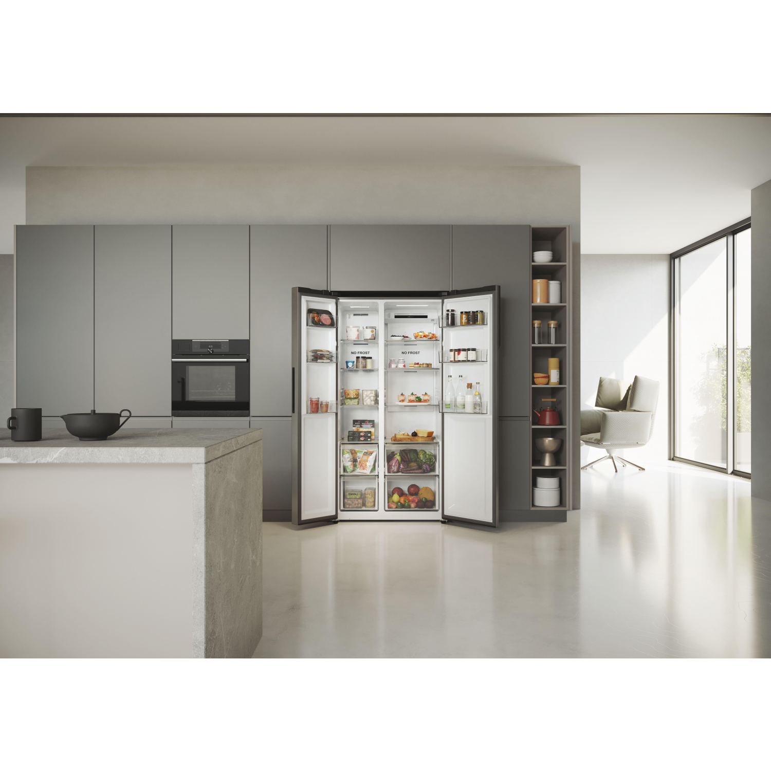 Haier HSR5918DNMP 90.5cm Total No Frost Fridge Freezer - Pt. Inox full image