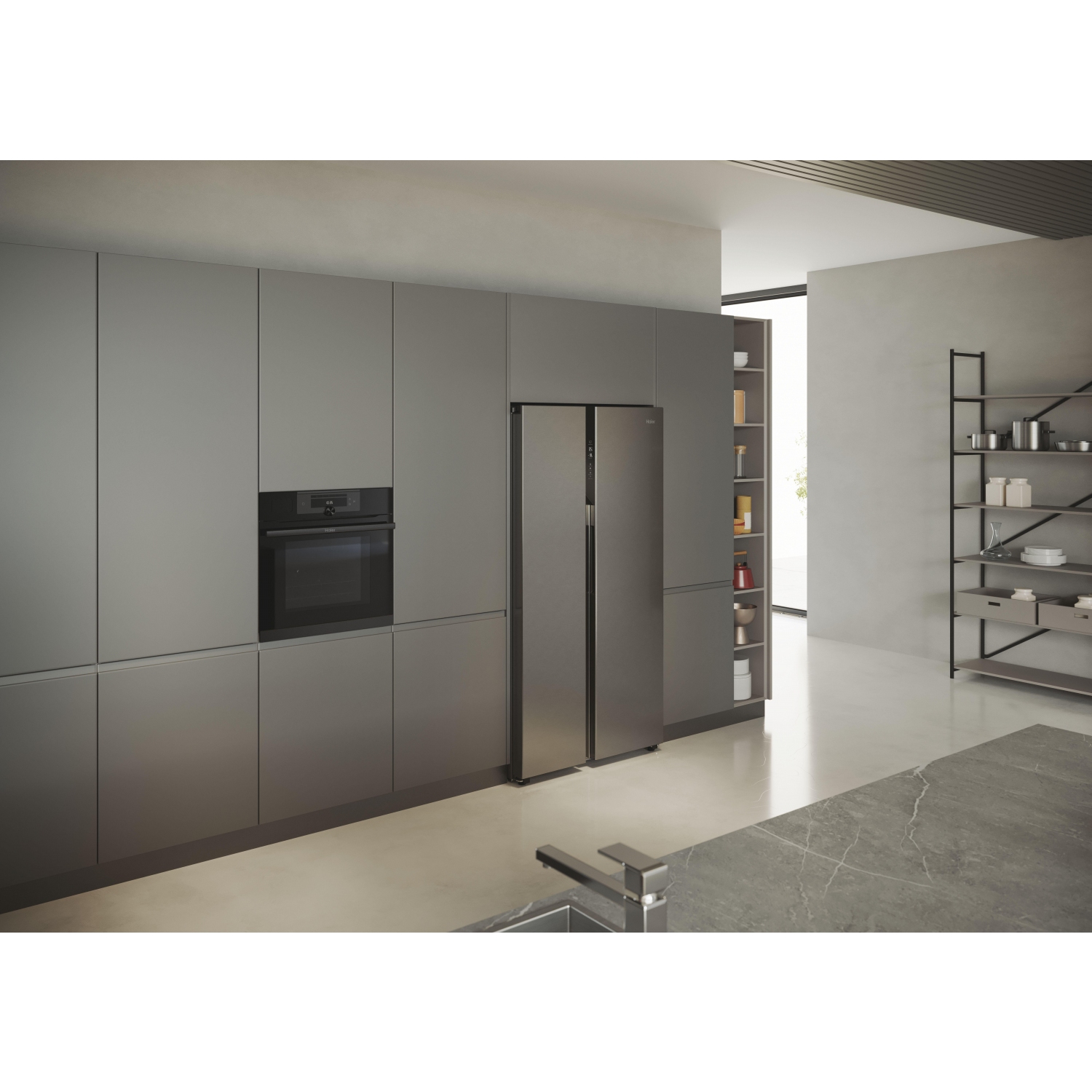 Haier HSR5918DNMP 90.5cm Total No Frost Fridge Freezer - Pt. Inox full image