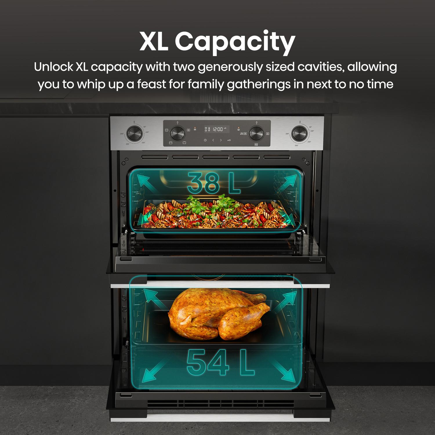 Hisense BUD714221CX 59.4cm Built Under Electric Double Oven - Black & Stainless Steel full image