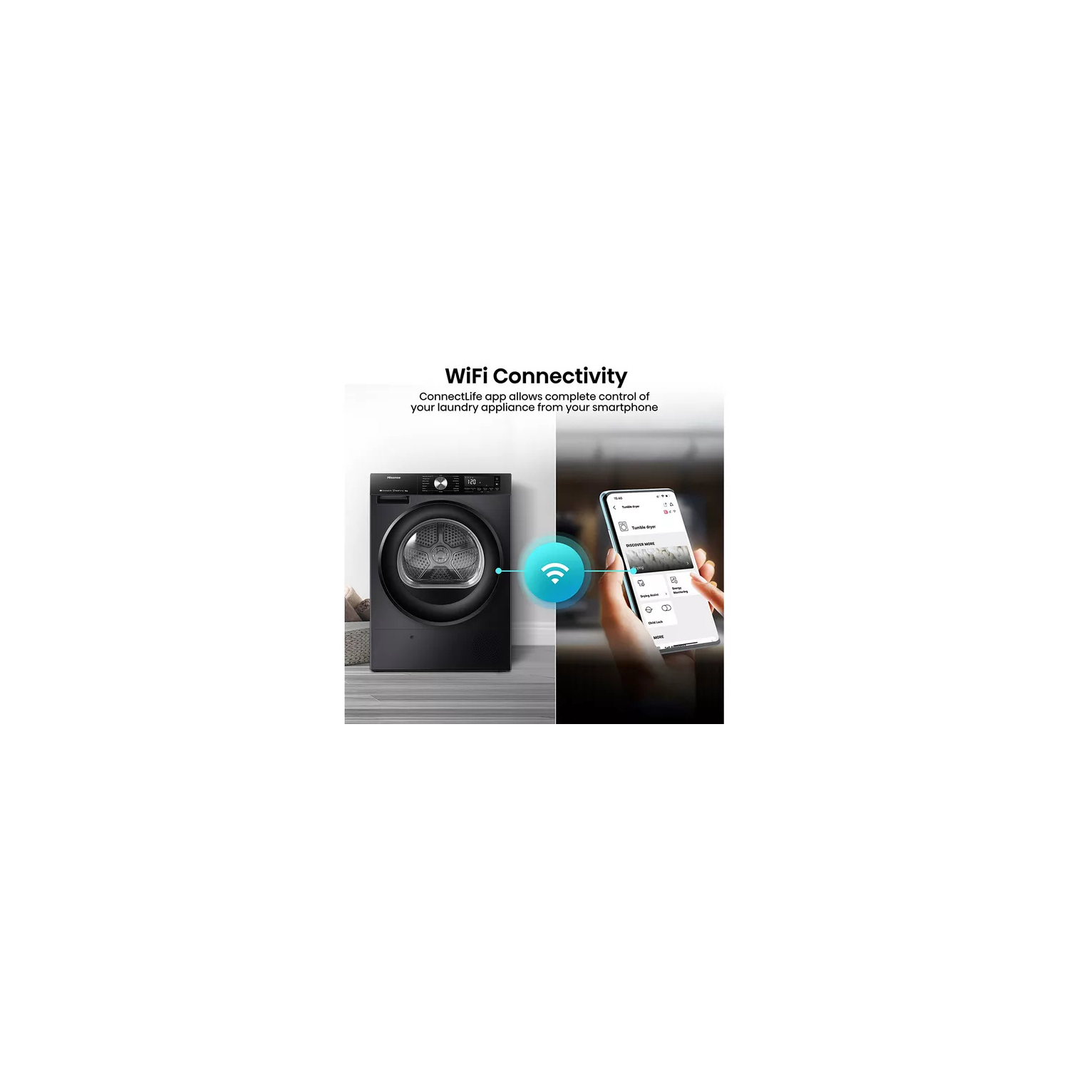 Hisense 3S Series DH3S802BB3 WiFi-enabled 8kg Heat Pump Tumble Dryer - Black full image