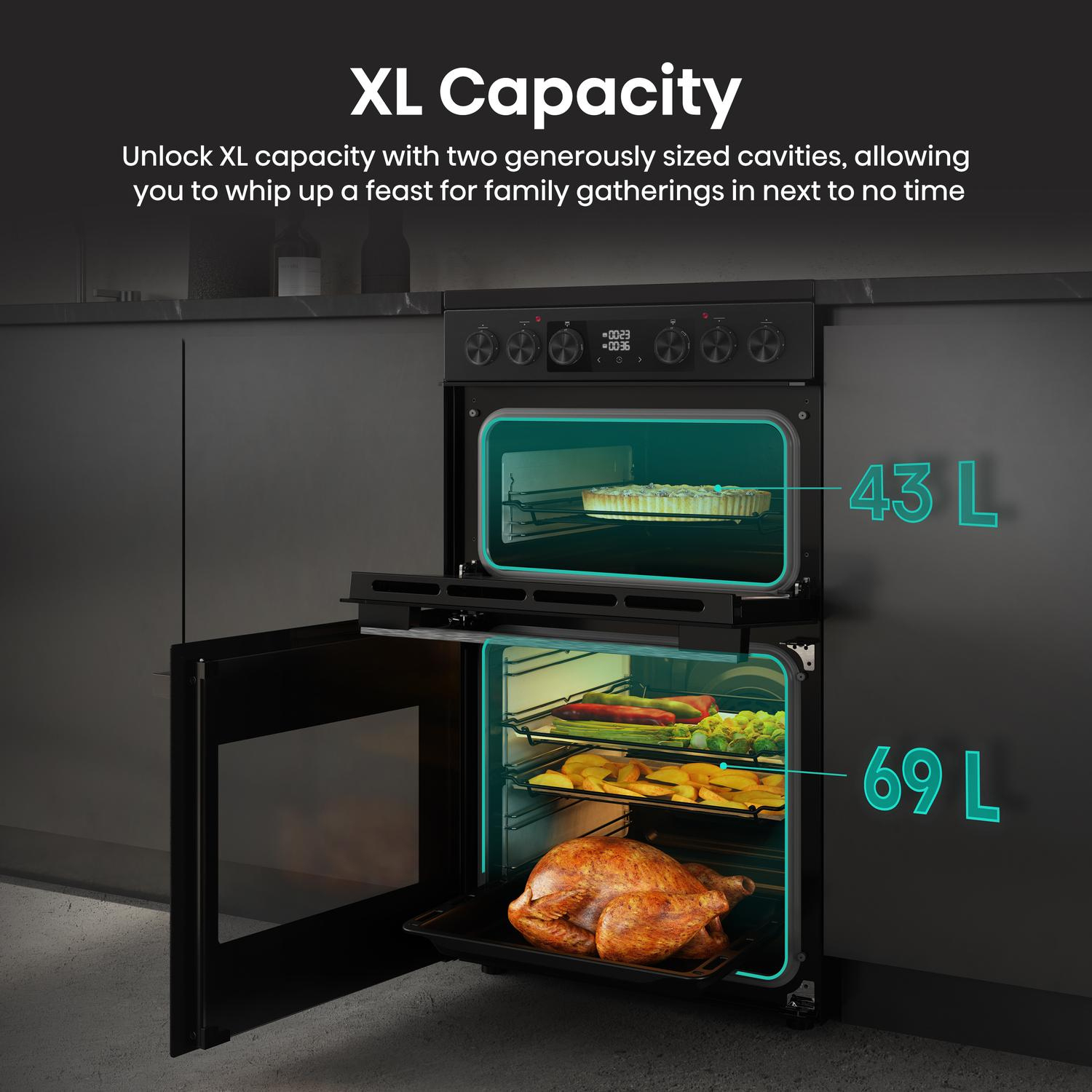 Hisense HDCEC5C10B 50cm Double Oven Electric Cooker with Ceramic Hob - Black full image