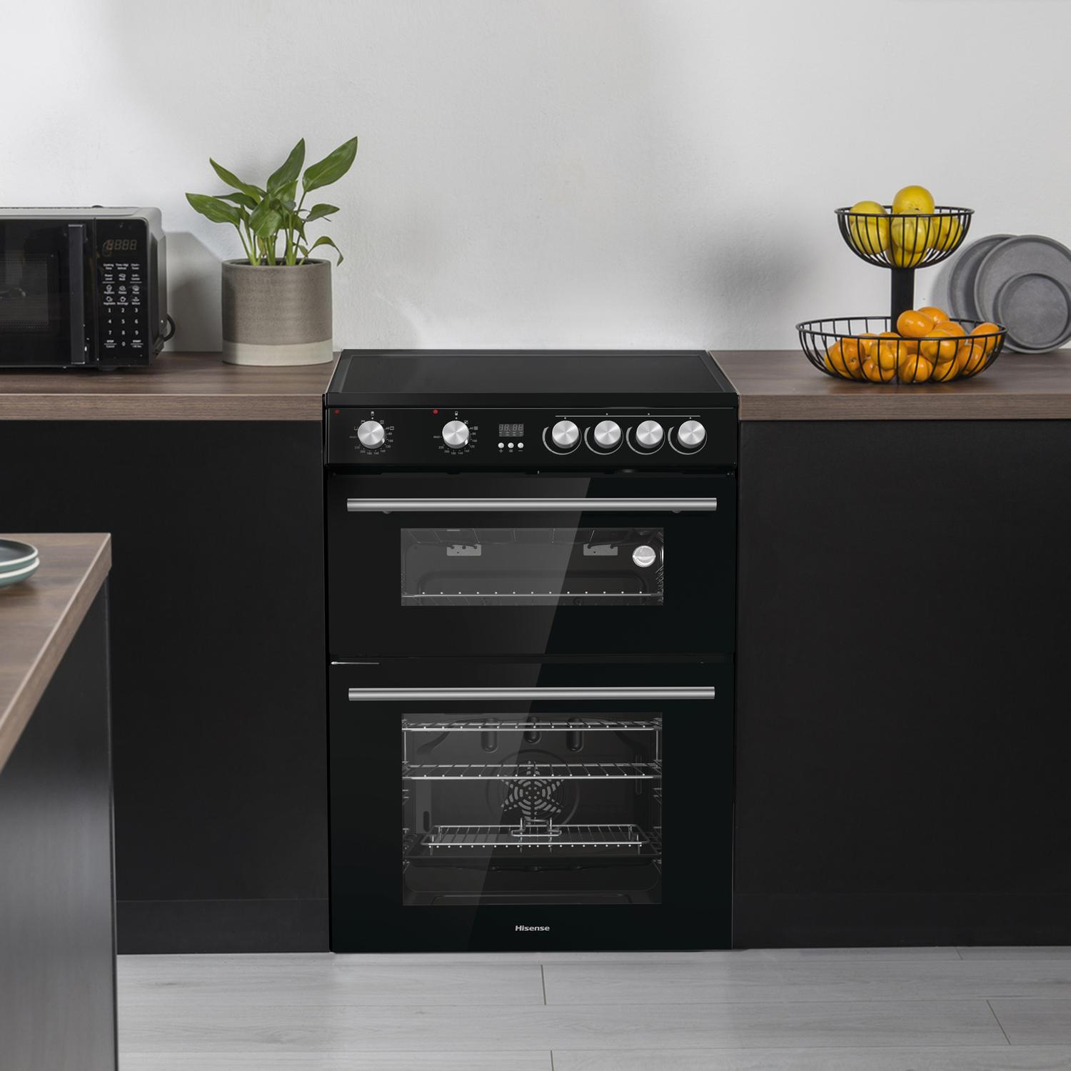 Hisense HDE3211BBUK 60cm Double Oven Electric Cooker with Ceramic Hob - Black full image