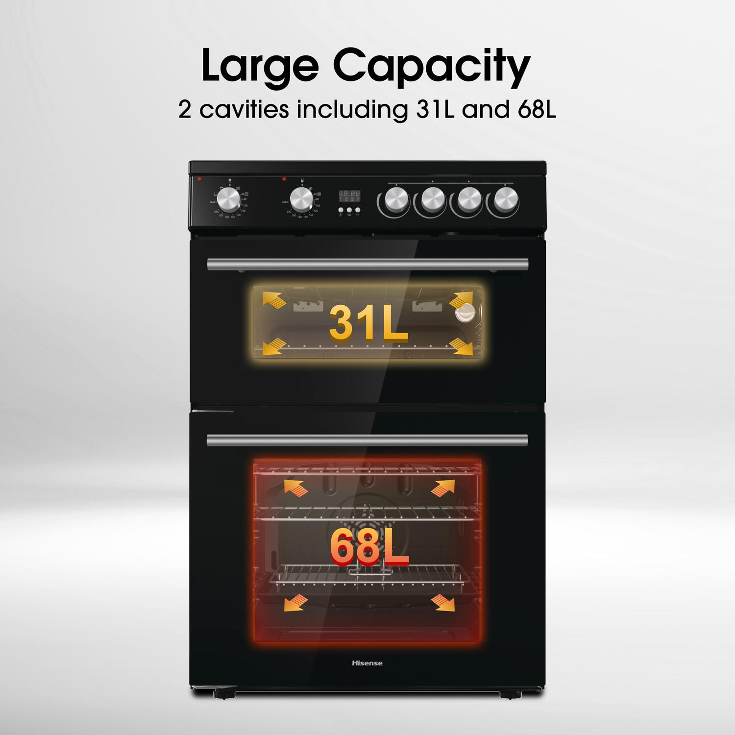 Hisense HDE3211BBUK 60cm Double Oven Electric Cooker with Ceramic Hob - Black full image