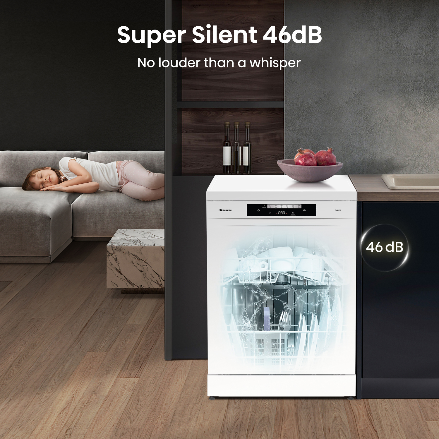 Hisense HS642D90WUK Full-Size Dishwasher - White - 14 Place Settings full image