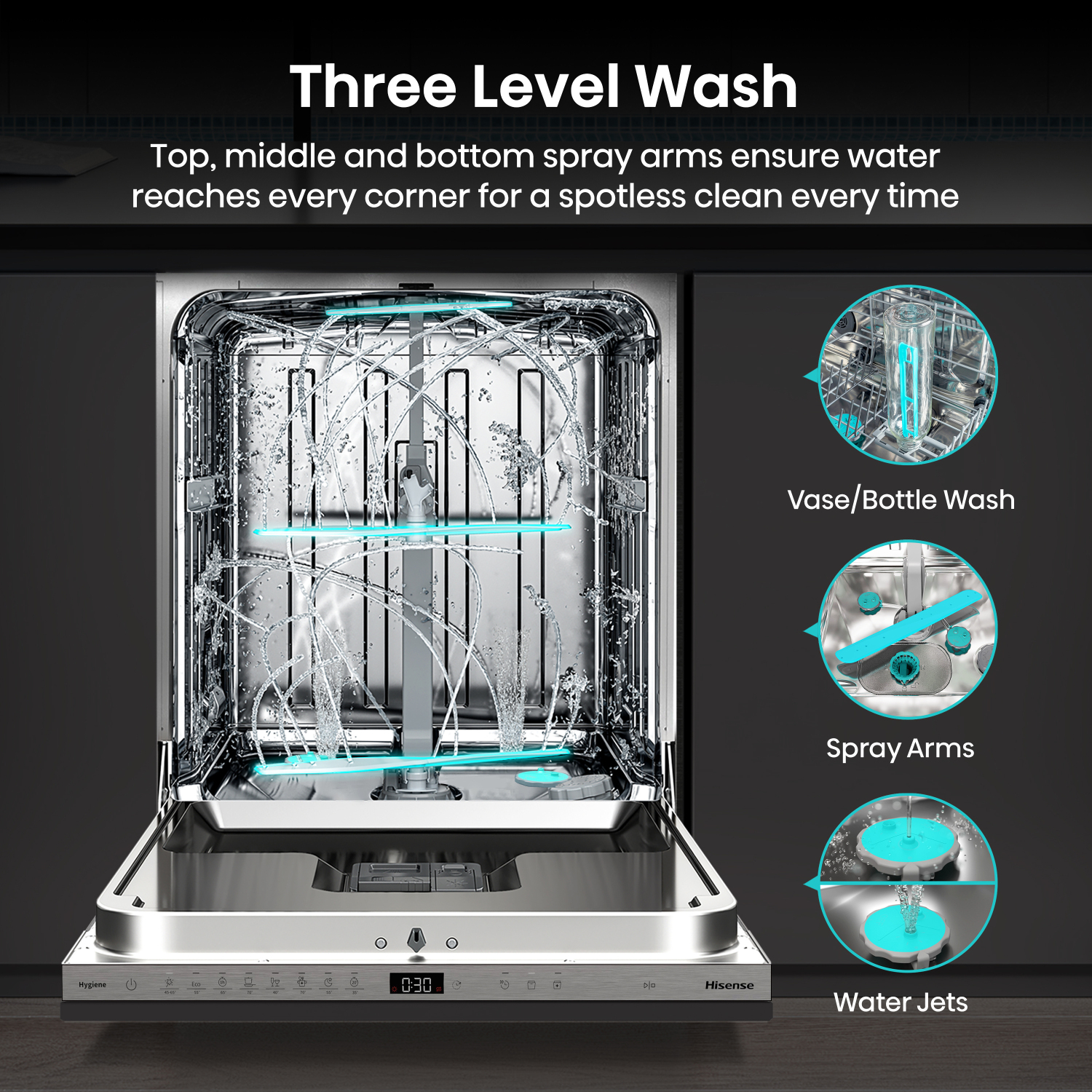 Hisense HV16AUK Full-Size Fully Integrated Dishwasher - 16 Place Settings full image
