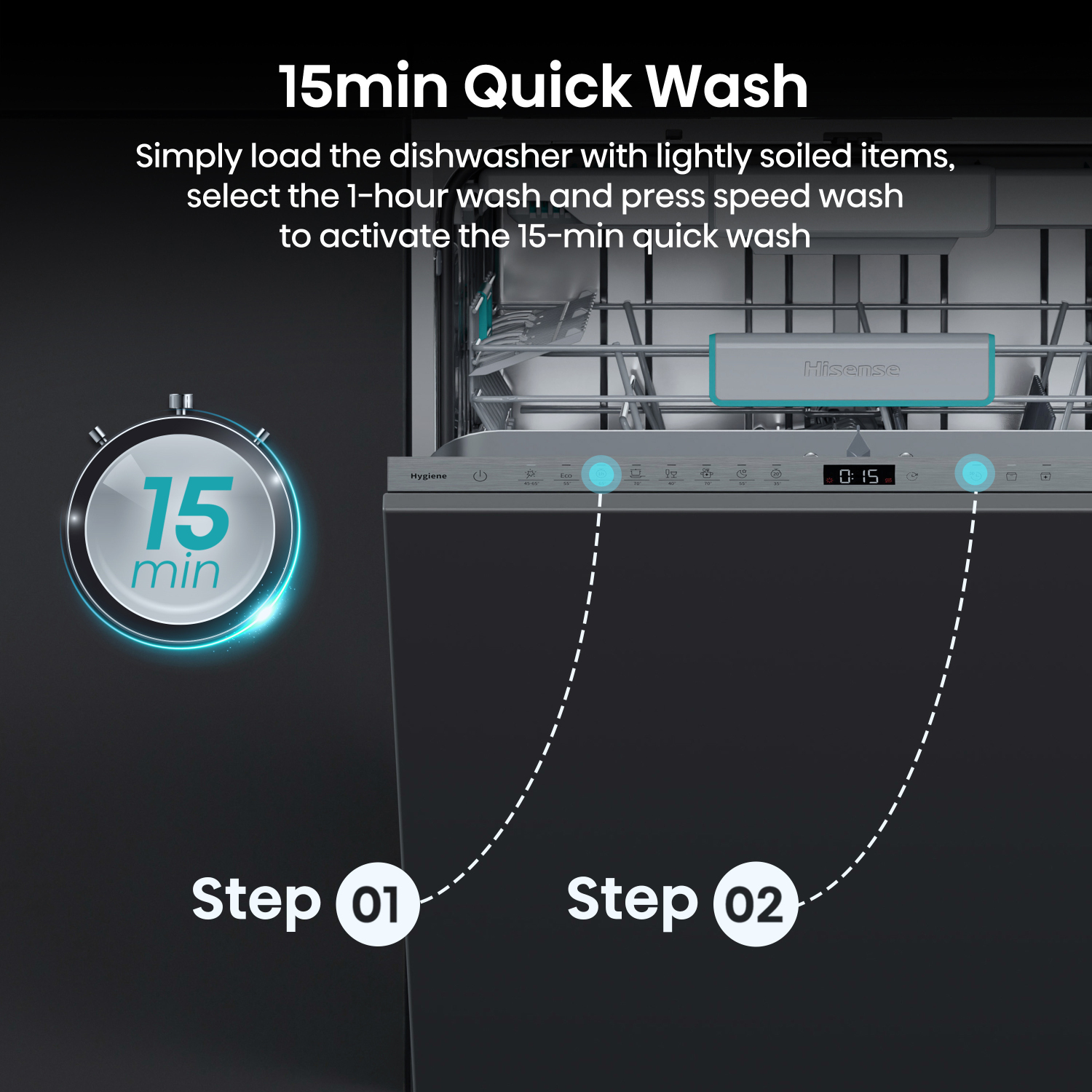 Hisense HV16AUK Full-Size Fully Integrated Dishwasher - 16 Place Settings full image