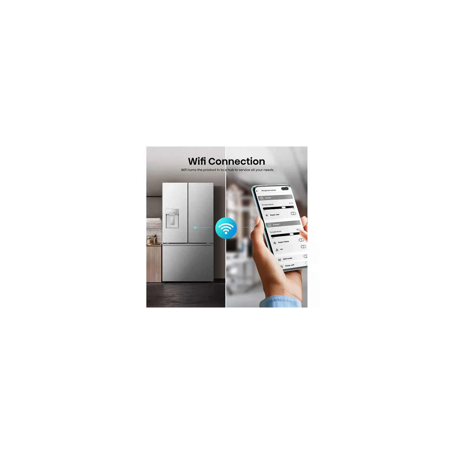 Hisense RF815N4SESE Total No Frost Plumbed American Fridge Freezer - Silver full image