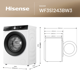 Hisense WF3S1243BW3 12kg 1400 Spin, Steam Washing Machine - White