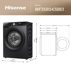 Hisense WF3S8043BB3 8kg 1400 Spin Washing Machine - Black - 4