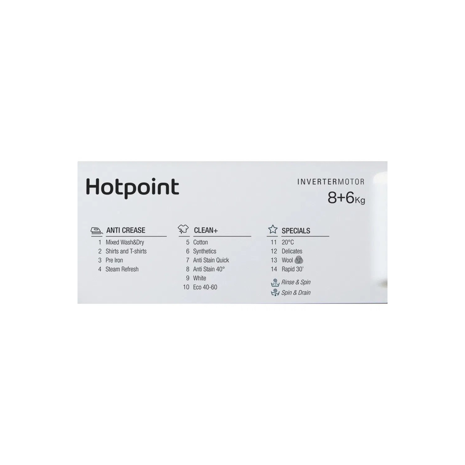 Hotpoint BIWDHG861485 8kg/6kg 1400 Spin Integrated Washer Dryer - White full image