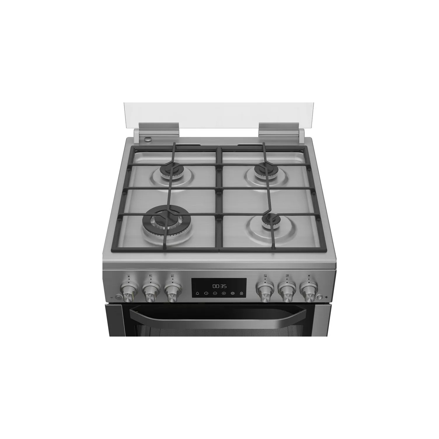 Hotpoint HDG6GDCWX 60cm Gas Double Oven Cooker with Glass Lid - Stainless Steel Finish full image