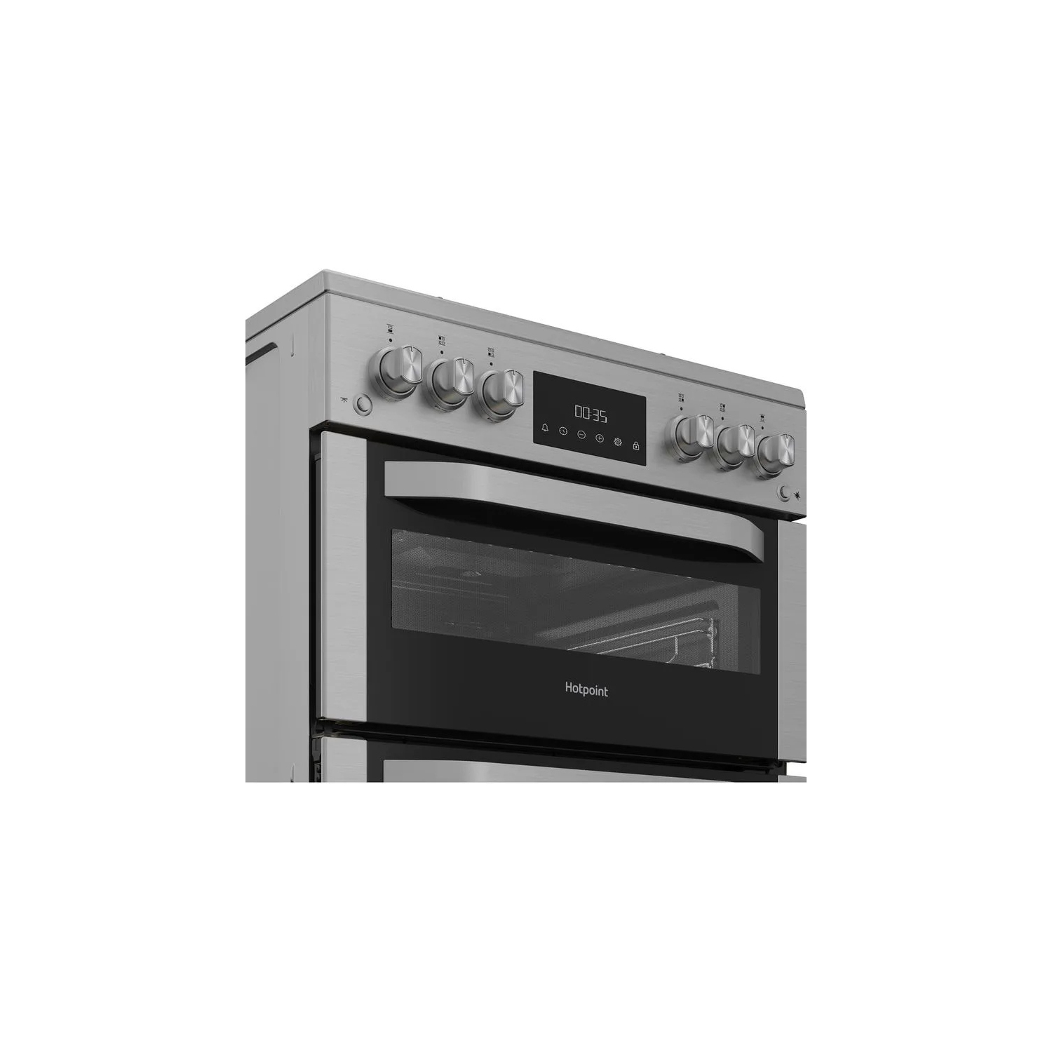 Hotpoint HDG6GDCWX 60cm Gas Double Oven Cooker with Glass Lid - Stainless Steel Finish full image