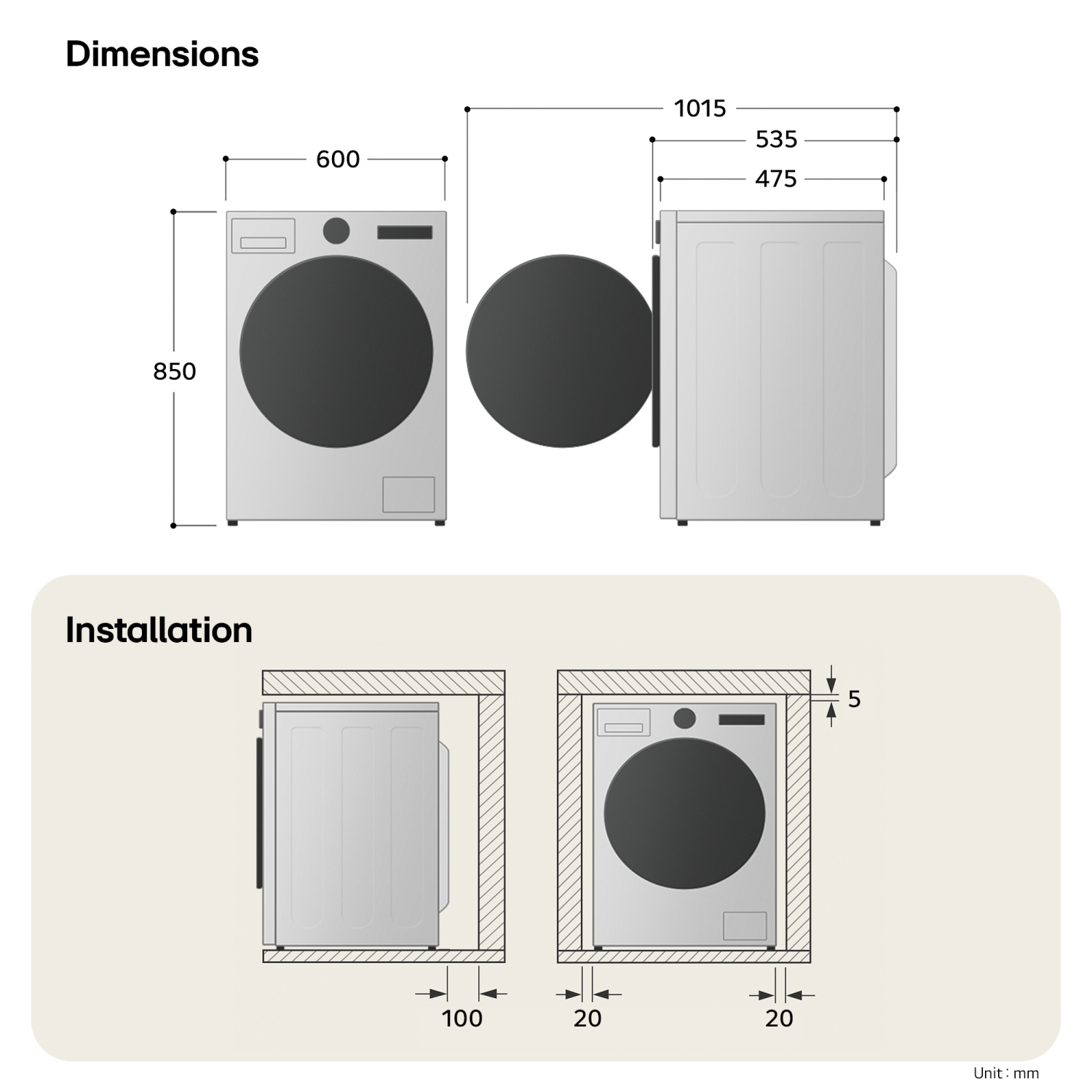 LG Series 3 AI Direct Drive W2X5085TLB 8kg Washer Dryer - White full image