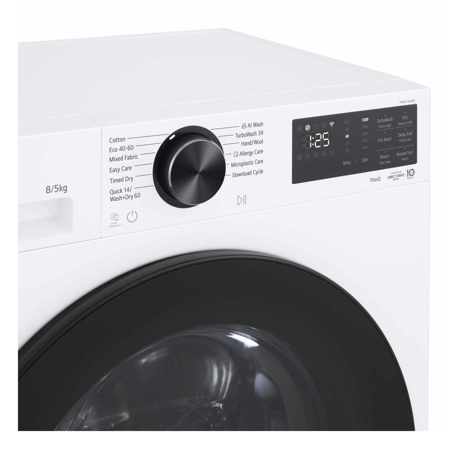 LG Series 3 AI Direct Drive W2X5085TLB 8kg Washer Dryer - White full image