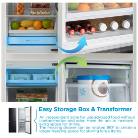 Midea MDRB379FGD30 54.7cm 60/40 Total No Frost Fridge Freezer - Black - 1