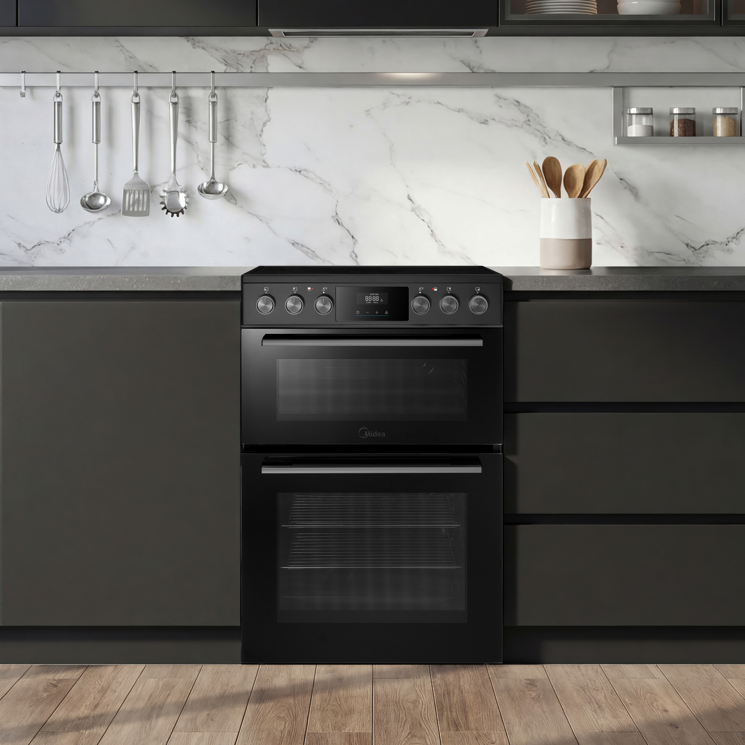 Midea MFO24EME4R118-BK 60cm Double Oven Cooker with Ceramic Hob - Black full image