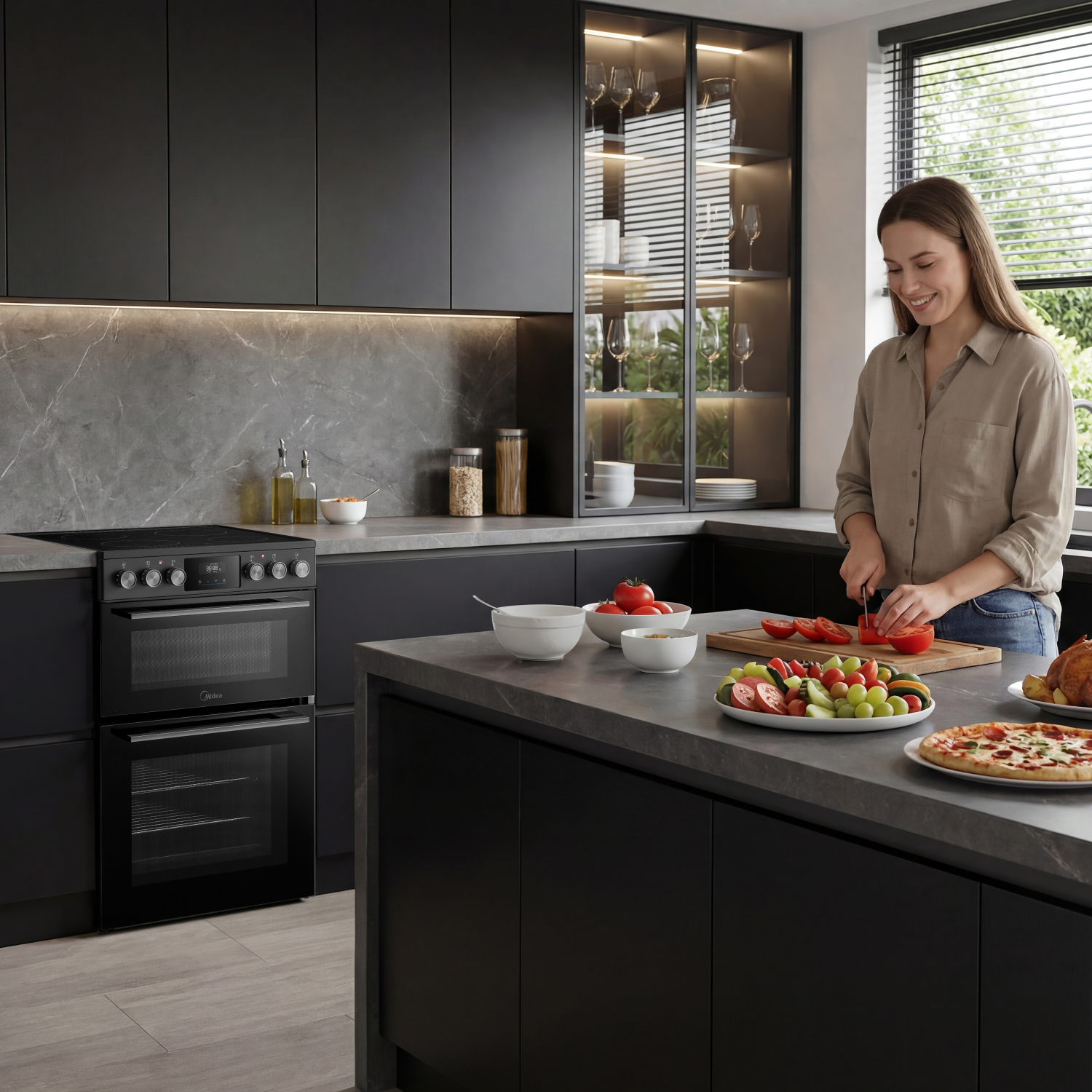 Midea MFO24EME4R118-BK 60cm Double Oven Cooker with Ceramic Hob - Black full image