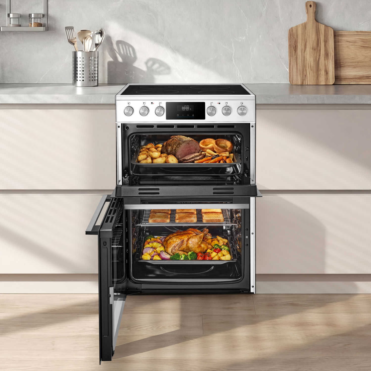 Midea MFO24EME4R118-WH 60cm Double Oven Cooker with Ceramic Hob - White full image