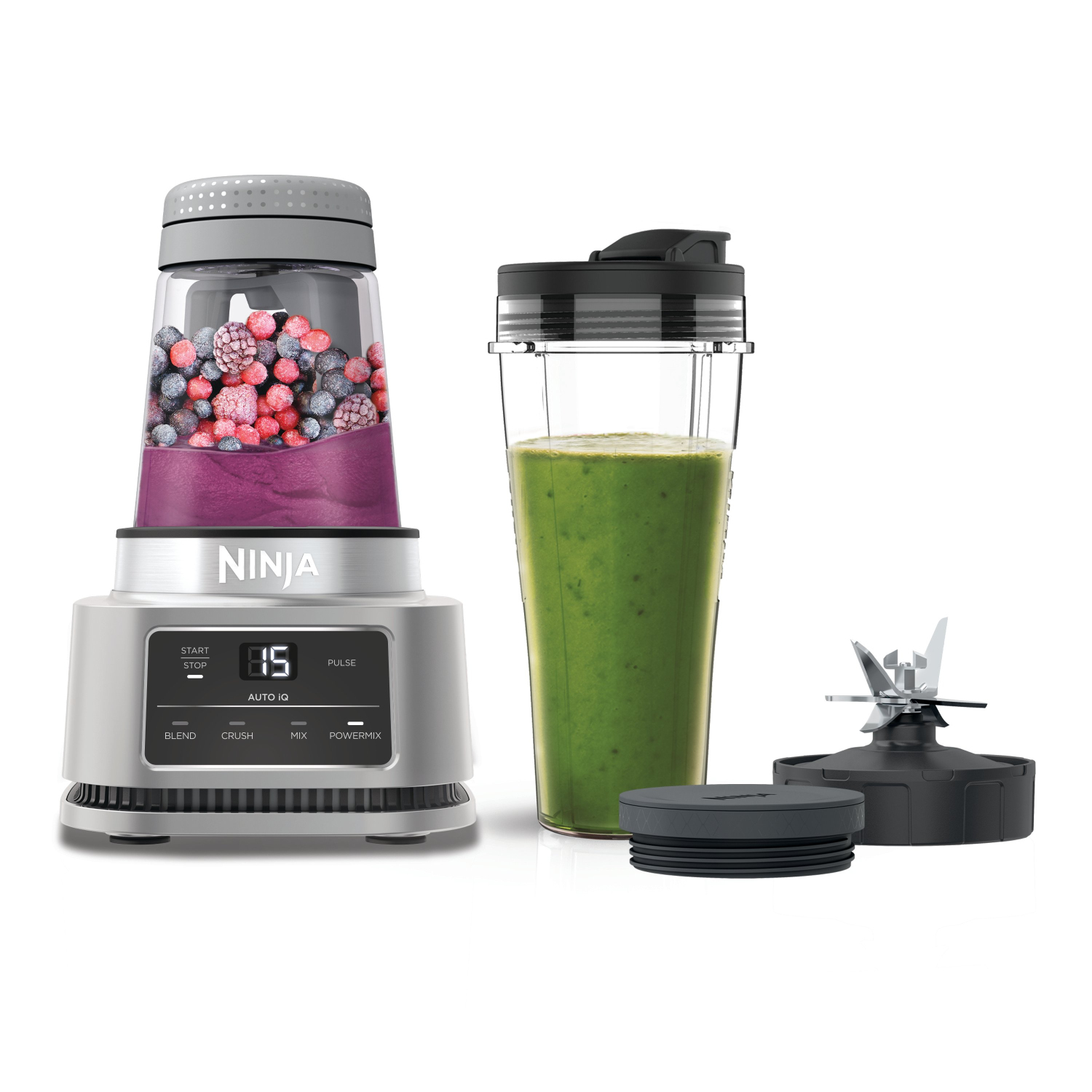 Ninja CB100UK 2-in-1 Foodi Power Nutri Blender with Auto-iQ- Silver full image