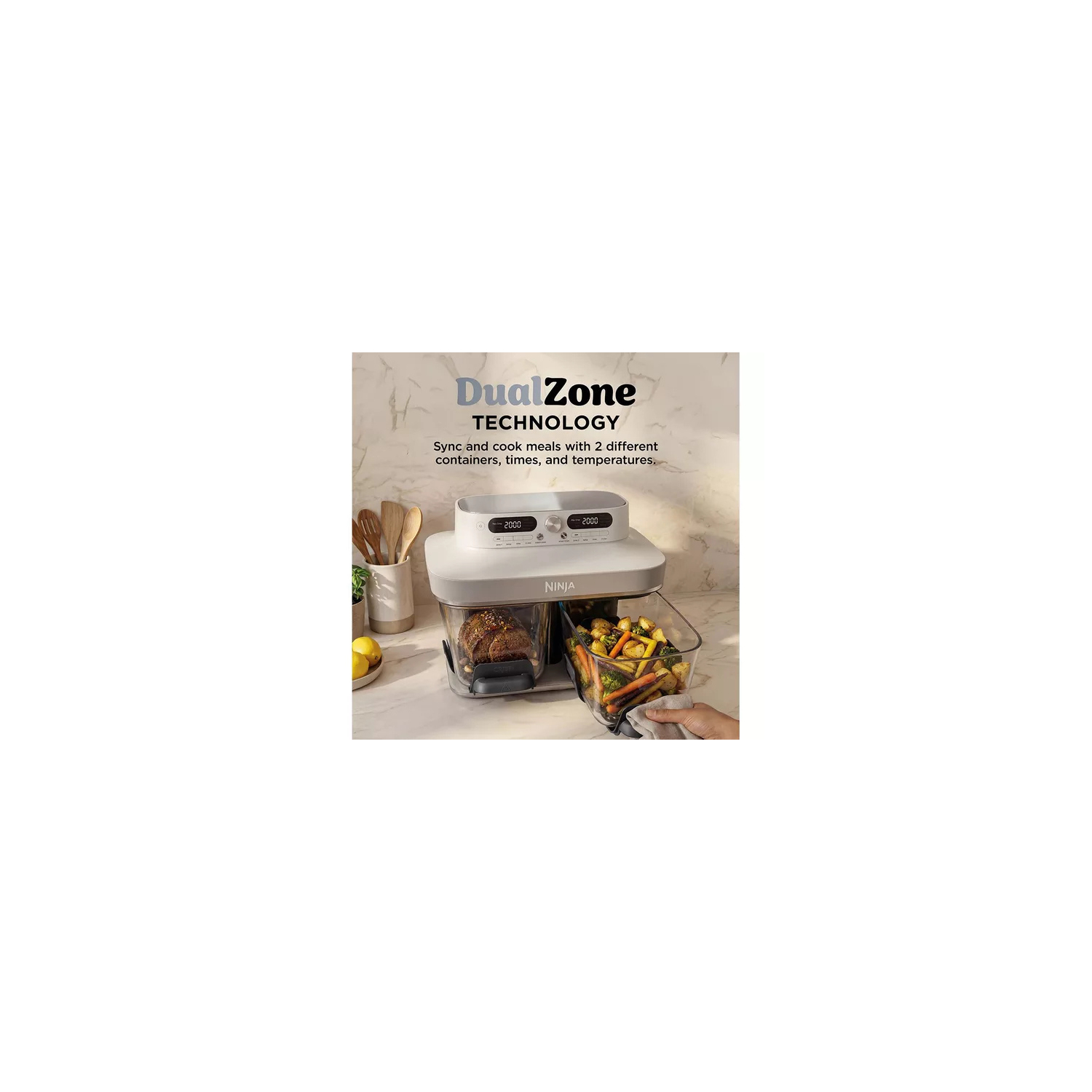 Ninja DD102UKIV2 Dual Zone 8-in-1 Function Glass Air Fryer - Bone full image