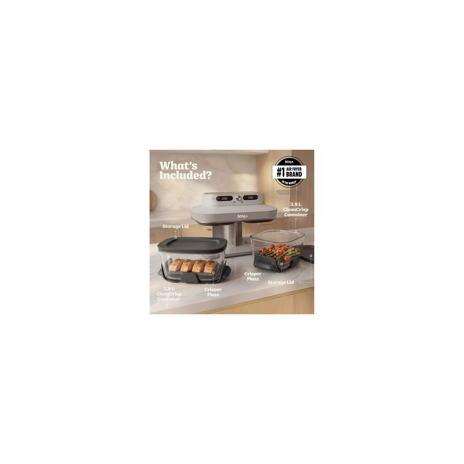 Ninja DD102UKIV2 Dual Zone 8-in-1 Function Glass Air Fryer - Bone full image