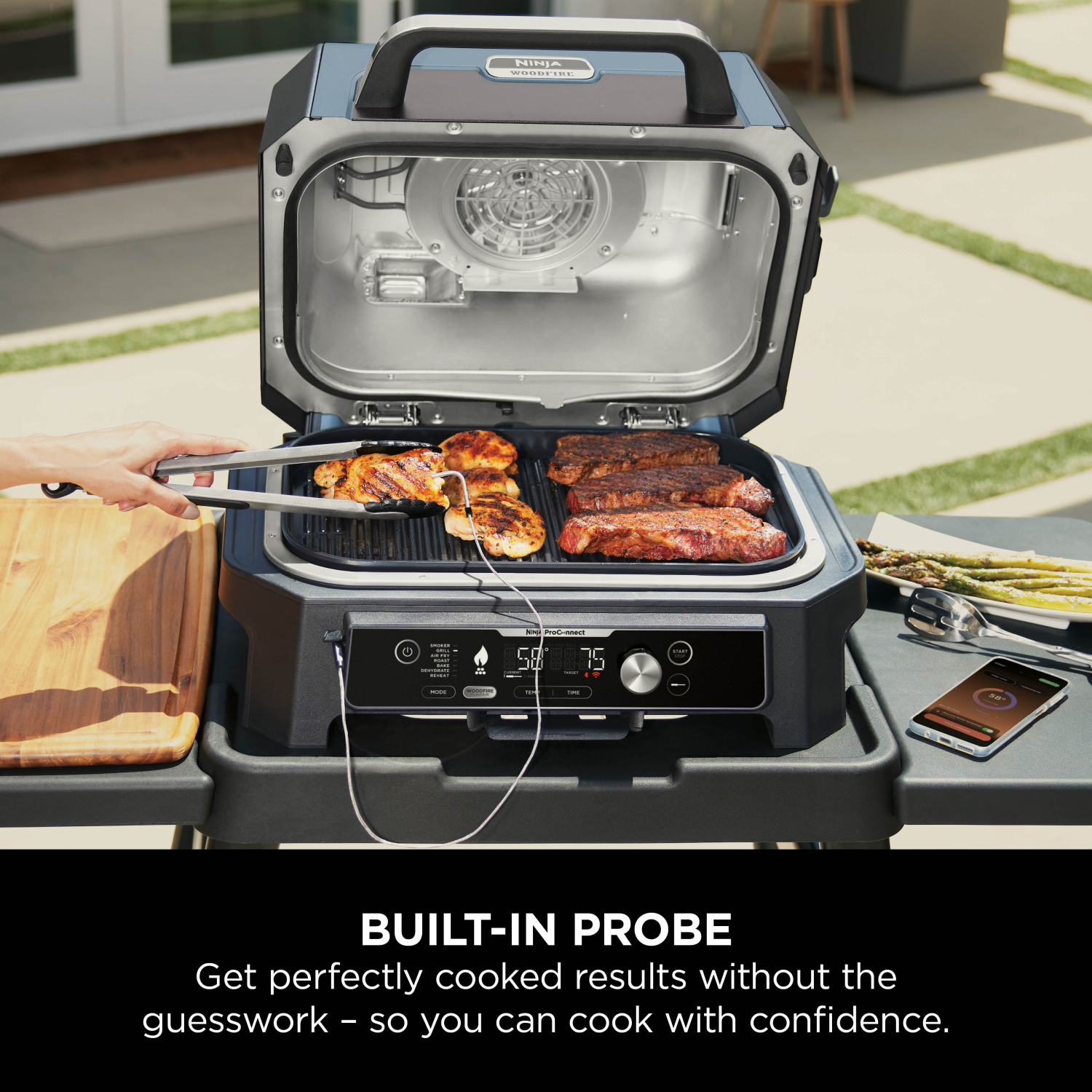 Ninja OG901UKCOVKIT Electric BBQ Grill & Smoker with Cover and Woodfire Pellets  - Black/Blue full image