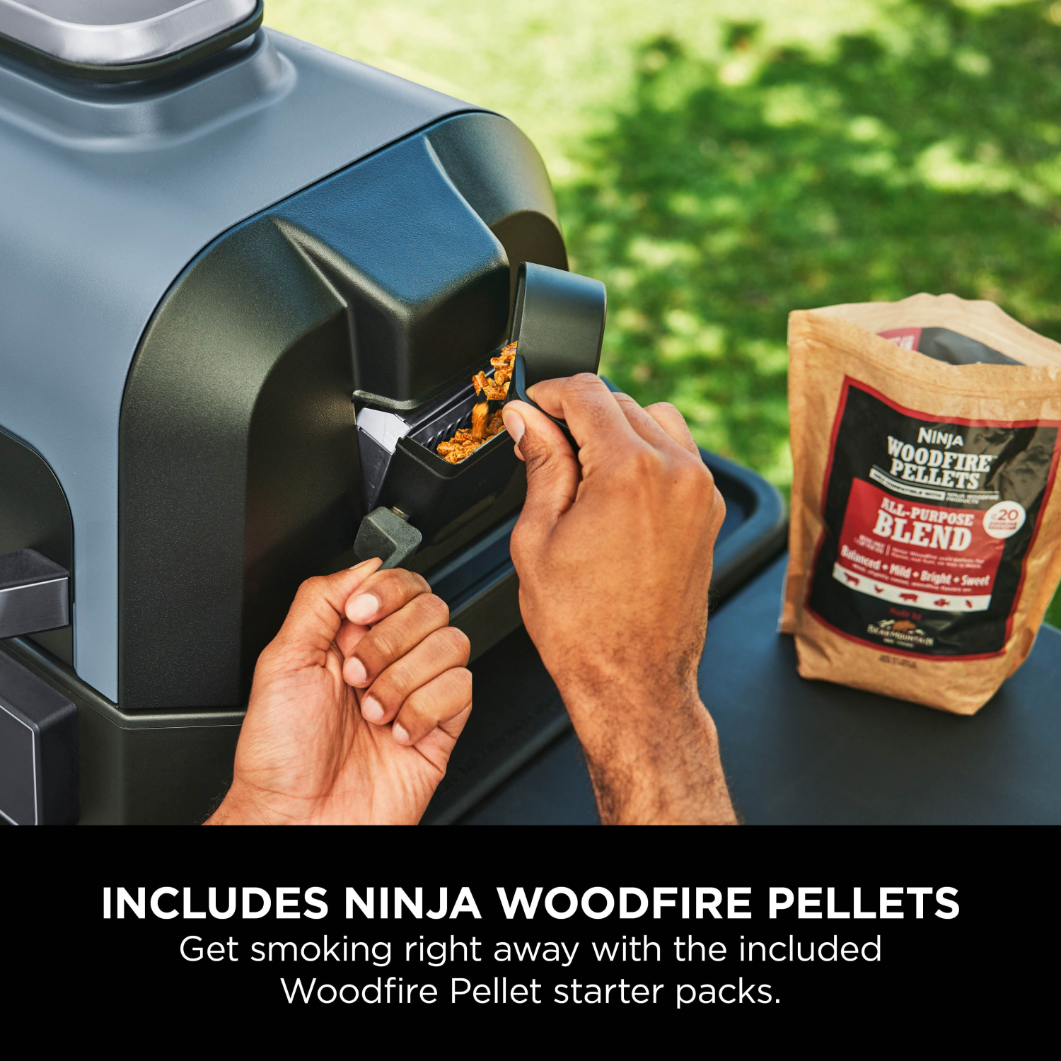 Ninja OG901UKCOVKIT Electric BBQ Grill & Smoker with Cover and Woodfire Pellets  - Black/Blue full image