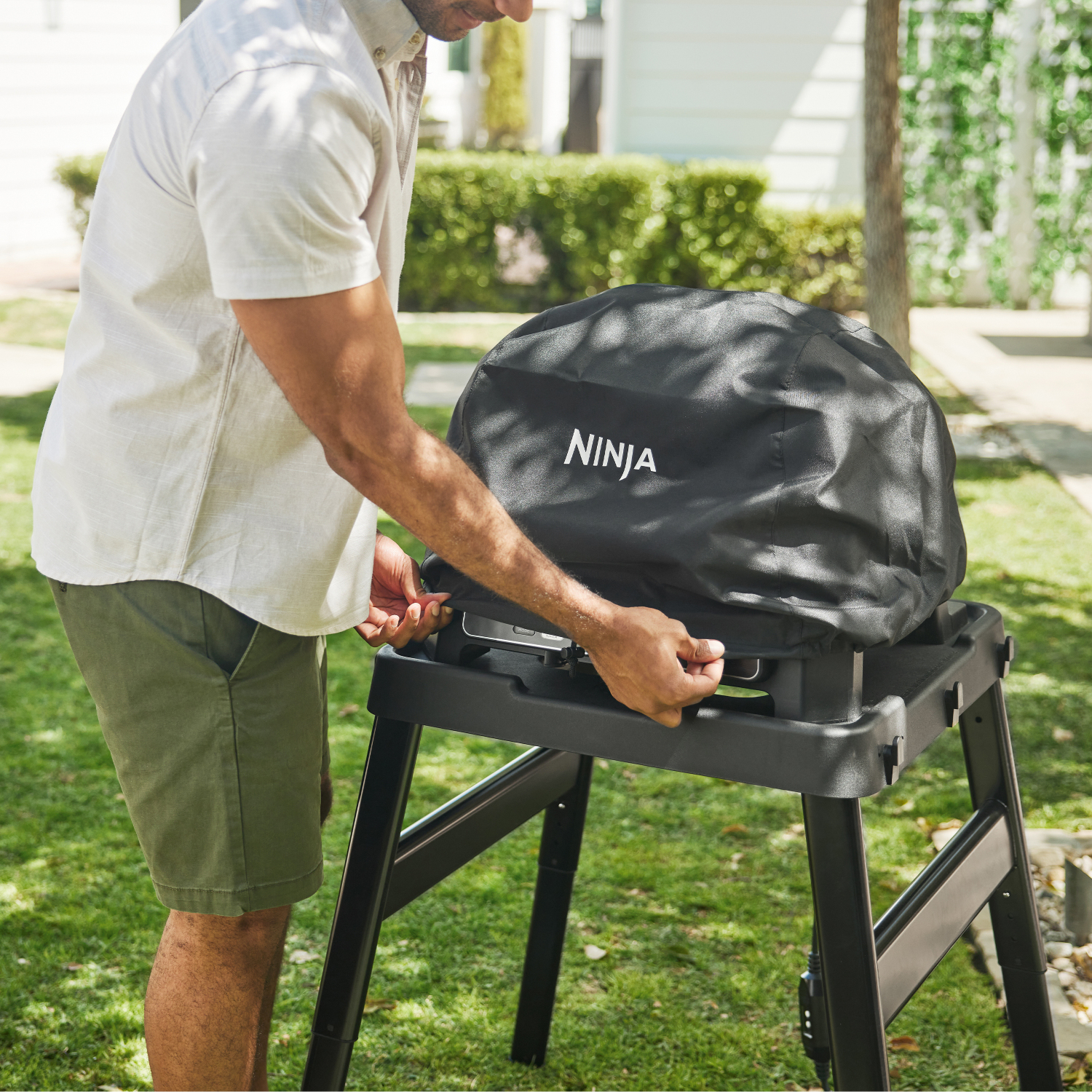 Ninja OG901UKCOVKIT Electric BBQ Grill & Smoker with Cover and Woodfire Pellets  - Black/Blue full image