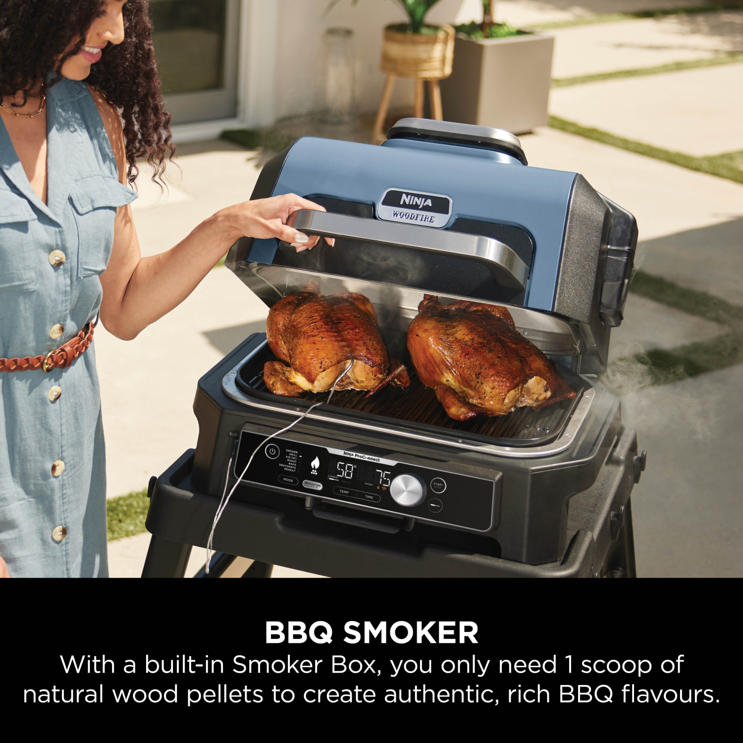 Ninja OG901UKCOVKIT Electric BBQ Grill & Smoker with Cover and Woodfire Pellets  - Black/Blue full image